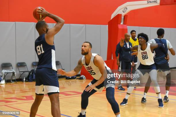 Trey McKinney Jones of Team USA plays defense during practice on June 24, 2018 at the University of Houston in Houston, Texas. NOTE TO USER: User...