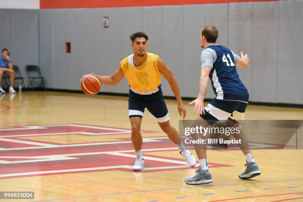 Nick Johnson of Team USA handles the ball during practice on June 24, 2018 at the University of Houston in Houston, Texas. NOTE TO USER: User...