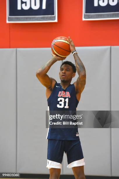 Xavier Munford of Team USA shoots the ball during practice on June 24, 2018 at the University of Houston in Houston, Texas. NOTE TO USER: User...