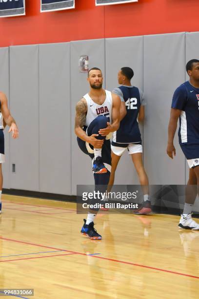Trey McKinney Jones of Team USA stretches during practice on June 24, 2018 at the University of Houston in Houston, Texas. NOTE TO USER: User...