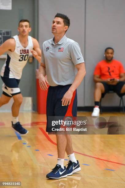 Assistant Coach Josh Longstaff of Team USA looks on during practice on June 24, 2018 at the University of Houston in Houston, Texas. NOTE TO USER:...