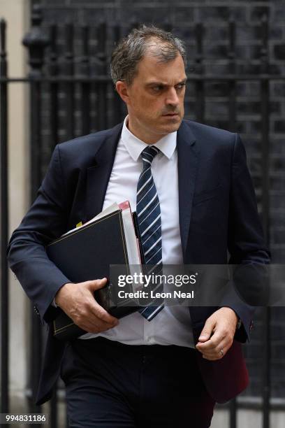 Chief Whip Julian Smith leaves number 10 Downing Street on July 9, 2018 in London, England. The British government has been shaken by the recent...