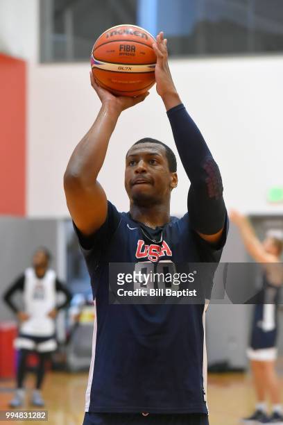 Jonathan Holmes of Team USA shoots the ball during practice on June 24, 2018 at the University of Houston in Houston, Texas. NOTE TO USER: User...
