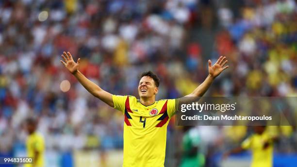 Santiago Arias of Colombia celebrates victory after winning the 2018 FIFA World Cup Russia group H match between Senegal and Colombia at Samara Arena...
