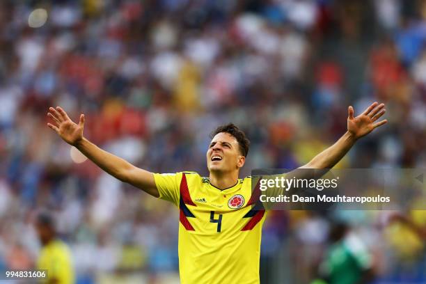 Santiago Arias of Colombia celebrates victory after winning the 2018 FIFA World Cup Russia group H match between Senegal and Colombia at Samara Arena...