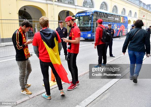 Red Devils' bus pictured during the arrival of the National Soccer Team of Belgium prior to the FIFA 2018 World Cup Russia Semi-Final match between...