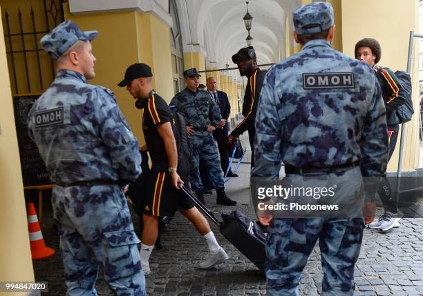 Romelu Lukaku forward of Belgium, Axel Witsel midfielder of Belgium pictured during the arrival of the National Soccer Team of Belgium prior to the...