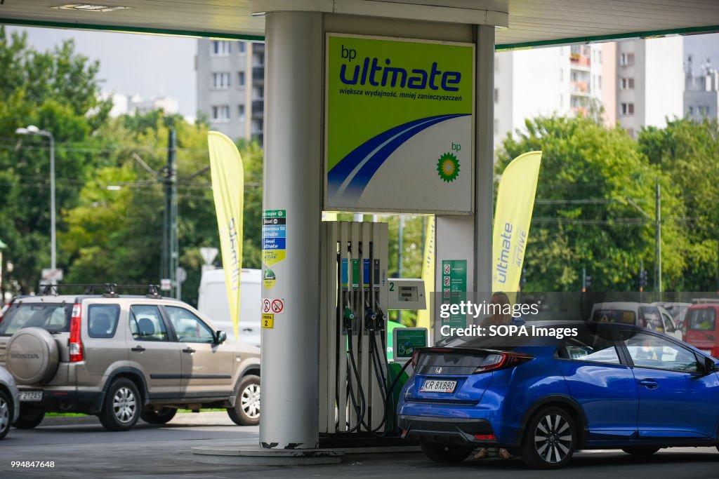 Cars seen at BP gas station in Krakow...
