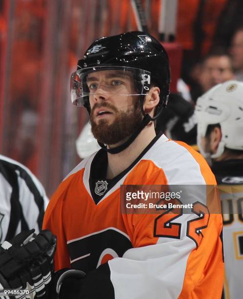 Ville Leino of the Philadelphia Flyers skates in warmups prior to his game against the Boston Bruins in Game Six of the Eastern Conference Semifinals...