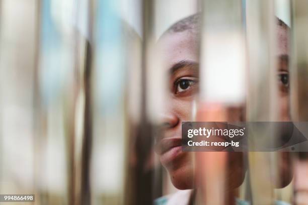portrait of african american woman - mirror reflection stock pictures, royalty-free photos & images