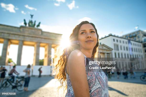 young woman on travel in berlin - germany during summer holidays - leopatrizi stock pictures, royalty-free photos & images