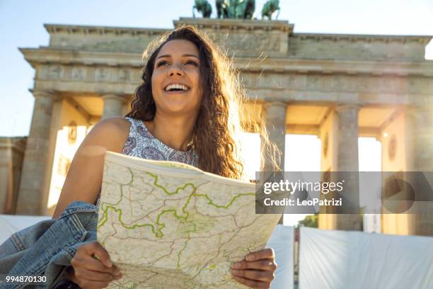 young woman on travel in berlin - germany during summer holidays - leopatrizi stock pictures, royalty-free photos & images