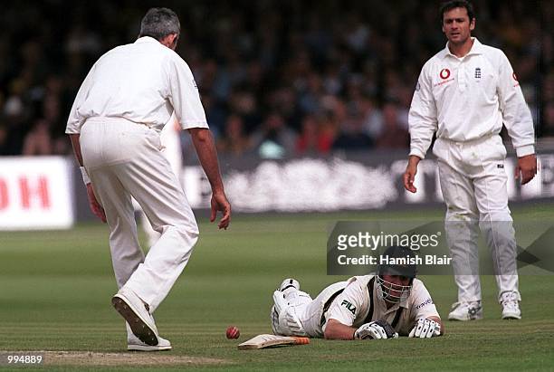 Mark Waugh of Australia dives for the crease during the second day of the Second Npower Test between Engalnd and Australia at Lord's, London....