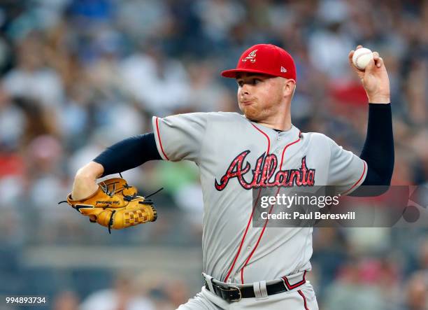 Pitcher Sean Newcomb of the Atlanta Braves pitches in an interleague MLB baseball game against the New York Yankees on July 3, 2018 at Yankee Stadium...