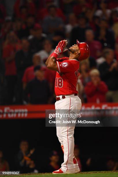 Los Angeles Angels Luis Valbuena victorious during game vs Toronto Blue Jays at Angel Stadium. Anaheim, CA 6/23/2018 CREDIT: John W. McDonough