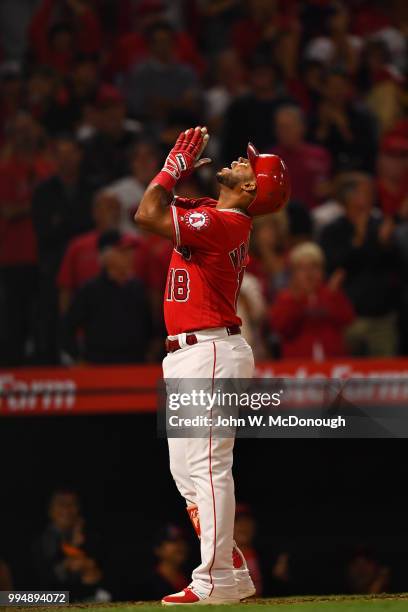 Los Angeles Angels Luis Valbuena victorious during game vs Toronto Blue Jays at Angel Stadium. Anaheim, CA 6/23/2018 CREDIT: John W. McDonough