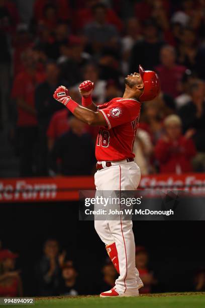 Los Angeles Angels Luis Valbuena victorious during game vs Toronto Blue Jays at Angel Stadium. Anaheim, CA 6/23/2018 CREDIT: John W. McDonough