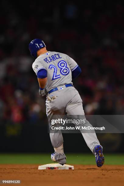 Toronto Blue Jays Steve Pearce in action, running bases after hitting home run vs Los Angeles Angels at Angel Stadium. Anaheim, CA 6/23/2018 CREDIT:...