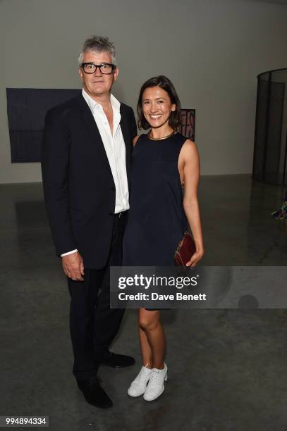 Jay Jopling and Hikari Yokoyama attend the White Cube summer party in celebration of "Memory Palace" at White Cube Bermondsey on July 9, 2018 in...