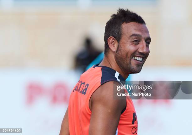 Santi Cazorla of Villarreal CF smiles during the first training of the season 2018-2019, at Ciudad Deportiva of Miralcamp, 9 July 2018 in Vila-real,...