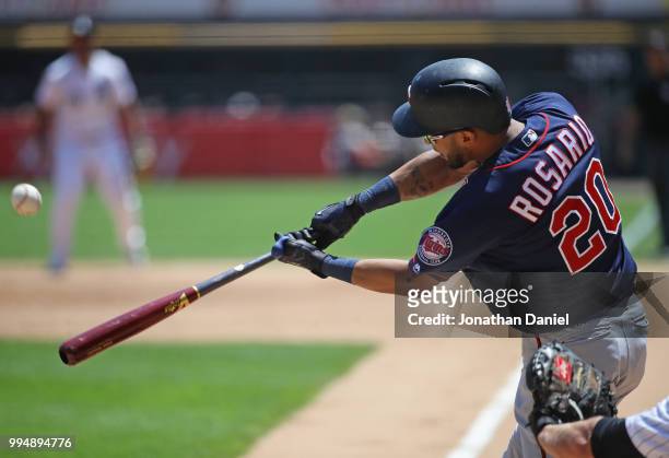 Eddie Rosario of the Minnesota Twins bats against the Chicago White Sox at Guaranteed Rate Field on June 28, 2018 in Chicago, Illinois.