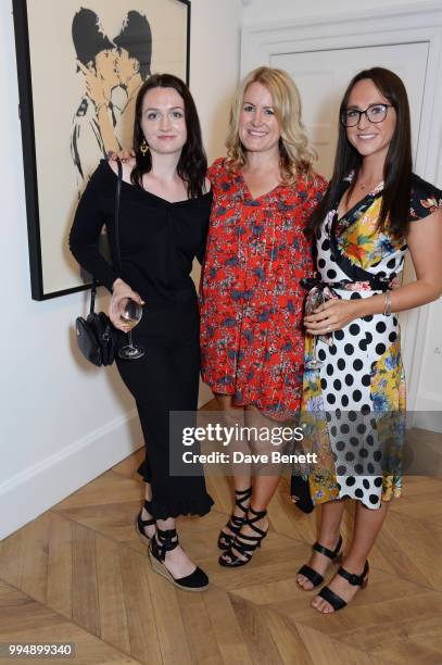 Jane Neal and daughters Lauren and Katie attend the Bansky 'Greatest Hits 2002-2008" exhibition VIP preview at Lazinc on July 9, 2018 in London,...