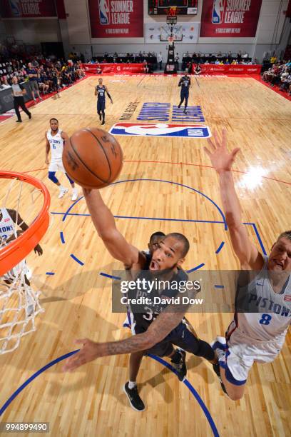 Garlon Green of the New Orleans Pelicans goes to the basket against the Detroit Pistons during the 2018 Las Vegas Summer League on July 9, 2018 at...