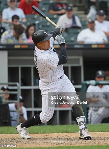 Avisail Garcia of the Chicago White Sox bats against the Minnesota Twins at Guaranteed Rate Field on June 28, 2018 in Chicago, Illinois. The Twins...