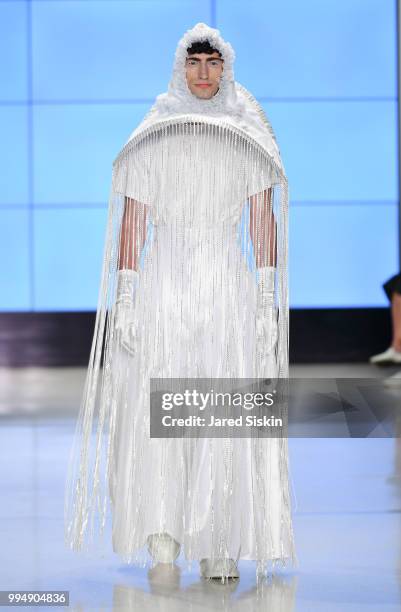 Model walks the runway at the Alessandro Trincone fashion show during Men's Fashion Week at Cadillac House on July 9, 2018 in New York City.