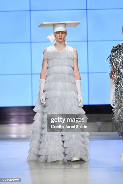 Model walks the runway at the Alessandro Trincone fashion show during Men's Fashion Week at Cadillac House on July 9, 2018 in New York City.