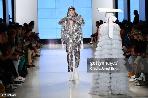 Models walk the runway at the Alessandro Trincone fashion show during Men's Fashion Week at Cadillac House on July 9, 2018 in New York City.