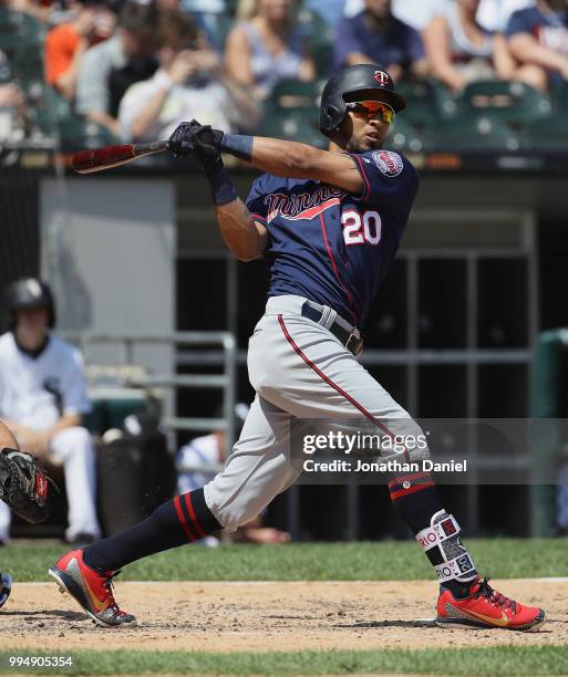 Eddie Rosario of the Minnesota Twins bats against the Chicago White Sox at Guaranteed Rate Field on June 28, 2018 in Chicago, Illinois.