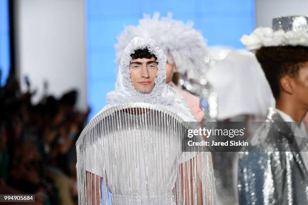 Models walk the runway during the finale at the Alessandro Trincone fashion show during Men's Fashion Week at Cadillac House on July 9, 2018 in New...