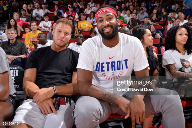Blake Griffin and Andre Drummond of the Detroit Pistons during the game against the New Orleans Pelicans during the 2018 Las Vegas Summer League on...