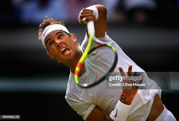 Rafael Nadal of Spain in action during his Men's Singles fourth round match against Jiri Vesely of the Czech Republic at All England Lawn Tennis and...