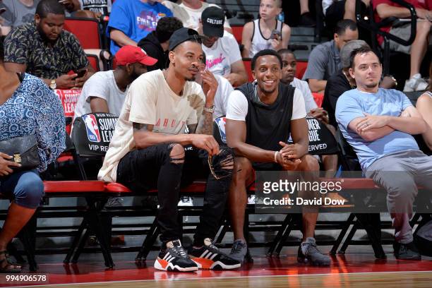 Gerald Green of the Houston Rockets and Ish Smith of the New Orleans Pelicans during the 2018 Las Vegas Summer League on July 9, 2018 at the Cox...