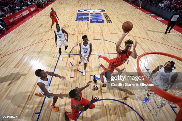 Malachi Richardson of the Toronto Raptors shoots the ball against the Oklahoma City Thunder during the 2018 Las Vegas Summer League on July 9, 2018...