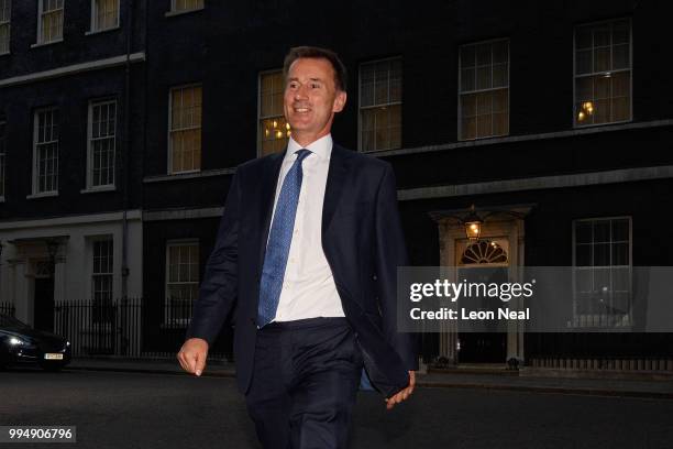 Former Health Secretary Jeremy Hunt leaves number 10 after accepting the position of Foreign Secretary following the resignation of Boris Johnson on...