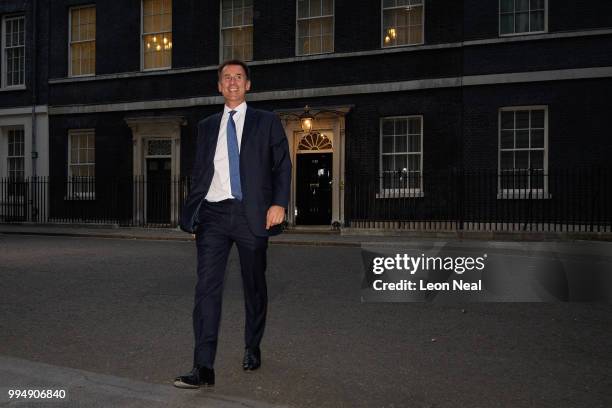 Former Health Secretary Jeremy Hunt leaves number 10 after accepting the position of Foreign Secretary following the resignation of Boris Johnson on...