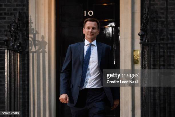 Former Health Secretary Jeremy Hunt leaves number 10 after accepting the position of Foreign Secretary following the resignation of Boris Johnson on...