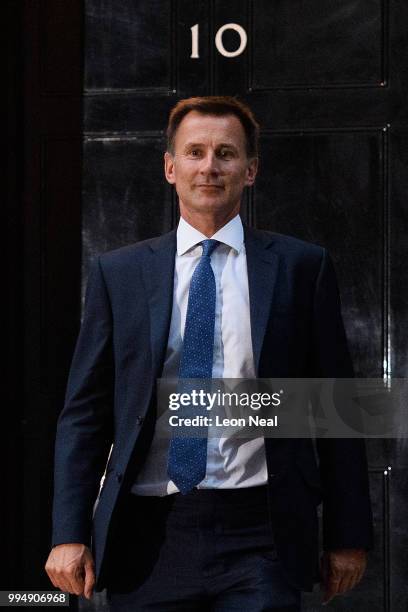 Former Health Secretary Jeremy Hunt leaves number 10 after accepting the position of Foreign Secretary following the resignation of Boris Johnson on...