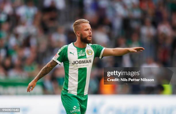 During the Allsvenskan match between Hammarby IF and Ostersunds FK at Tele2 Arena on July 9, 2018 in Stockholm, Sweden.