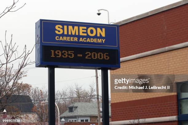 High School Basketball: Closeup of sign outside of Simeon Career Academy during photo shoot. Chicago, IL CREDIT: Michael J. LeBrecht II