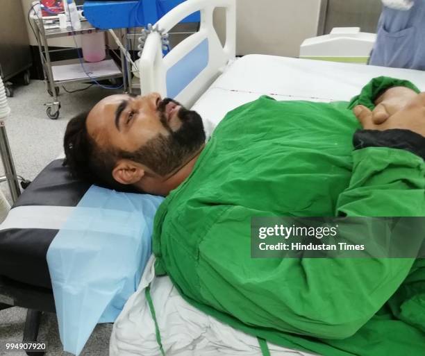 Gangster Dilpreet Singh under treatment at PGIMER hospital at sector 12 on July 9, 2018 in Chandigarh, India. Dreaded gangster Dilpreet Singh Baba...