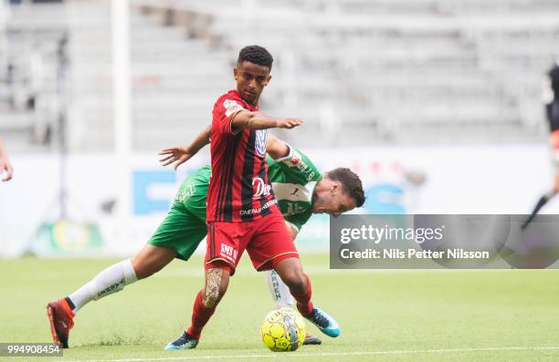 During the Allsvenskan match between Hammarby IF and Ostersunds FK at Tele2 Arena on July 9, 2018 in Stockholm, Sweden.