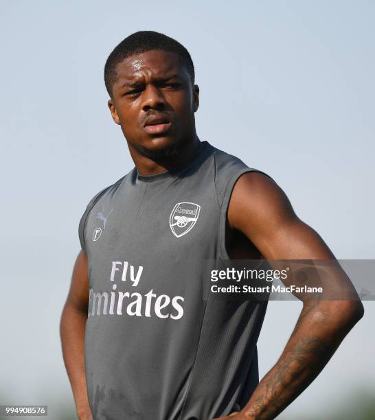 Chuba Akpom of Arsenal during a training session at London Colney on July 9, 2018 in St Albans, England.