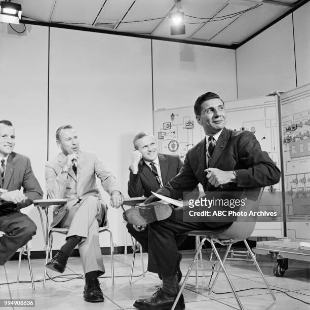 Astronauts Edward White, James A Lovell, Jr and Frank Borman, Jules Bergman on Disney General Entertainment Content via Getty Images's 'Issues and...