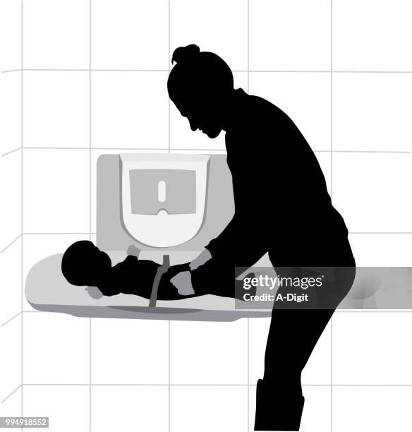 baby change table in public wahsroom - changing nappy stock illustrations
