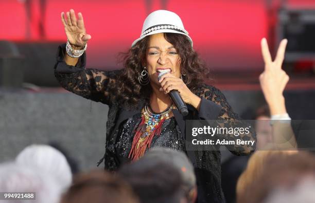 Kim Sledge of Sister Sledge performs during Classic Open Air at Gendarmenmarkt on July 9, 2018 in Berlin, Germany.