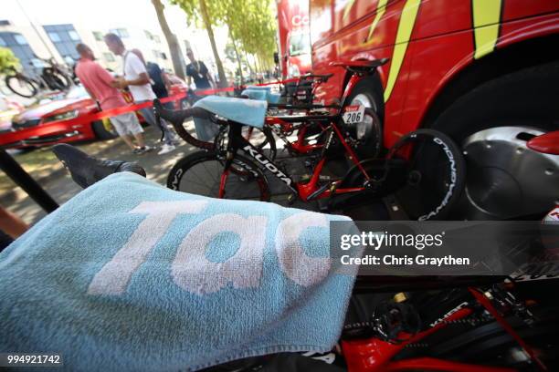Start / Daniel Navarro Garcia of Spain / Anthony Perez of France / Team Cofidis, Solutions Credits of France / Kuota Bike / Tacx towel / dduring the...